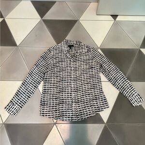 J crew womens 100% silk heart print blouse shirt black & white size 10 petite